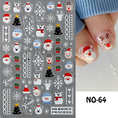 3D koomiksite kasside küünekleebised jõulukaunistus 2022 jääkaru jõuluvana liugurid valged lumehelbed hirve küünekleebised NLNO-61