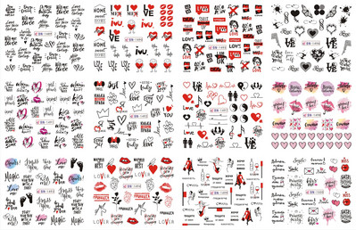 12 τμχ Αυτοκόλλητα νυχιών ποπ αρτ Σχέδια για σέξι κορίτσια κόμικ Χαλκομανίες μεταφοράς νερού Μανικιούρ DIY Lips Διακοσμήσεις νυχιών