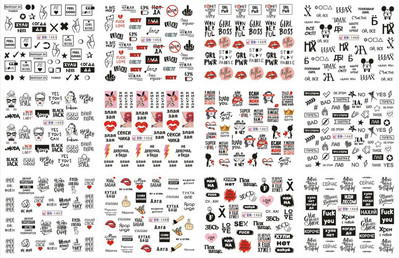 12 τμχ Αυτοκόλλητα νυχιών ποπ αρτ Σχέδια για σέξι κορίτσια κόμικ Χαλκομανίες μεταφοράς νερού Μανικιούρ DIY Lips Διακοσμήσεις νυχιών