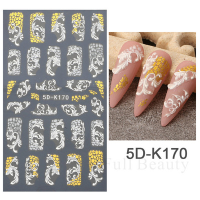 5D kameeleonpitsist küünekleebis valge lainemustriga kunst Reljeefne graveeritud kleebis Isekleepuv liugur maniküüri kaunistus LA5D-K135