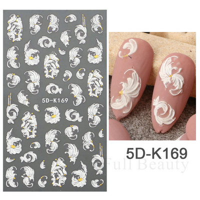 5D kameeleonpitsist küünekleebis valge lainemustriga kunst Reljeefne graveeritud kleebis Isekleepuv liugur maniküüri kaunistus LA5D-K135