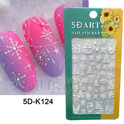 5D kameeleonpitsist küünekleebis valge lainemustriga kunst Reljeefne graveeritud kleebis Isekleepuv liugur maniküüri kaunistus LA5D-K135