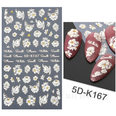 5D kameeleonpitsist küünekleebis valge lainemustriga kunst Reljeefne graveeritud kleebis Isekleepuv liugur maniküüri kaunistus LA5D-K135