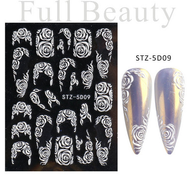 5D kameeleonpitsist küünekleebis valge lainemustriga kunst Reljeefne graveeritud kleebis Isekleepuv liugur maniküüri kaunistus LA5D-K135