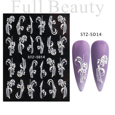 5D kameeleonpitsist küünekleebis valge lainemustriga kunst Reljeefne graveeritud kleebis Isekleepuv liugur maniküüri kaunistus LA5D-K135