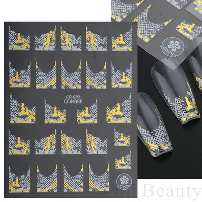 5D kameeleonpitsist küünekleebis valge lainemustriga kunst Reljeefne graveeritud kleebis Isekleepuv liugur maniküüri kaunistus LA5D-K135