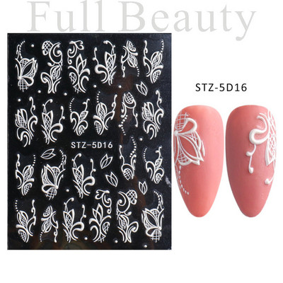 5D kameeleonpitsist küünekleebis valge lainemustriga kunst Reljeefne graveeritud kleebis Isekleepuv liugur maniküüri kaunistus LA5D-K135