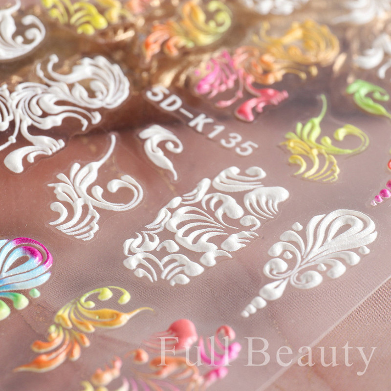 5D kameeleonpitsist küünekleebis valge lainemustriga kunst Reljeefne graveeritud kleebis Isekleepuv liugur maniküüri kaunistus LA5D-K135