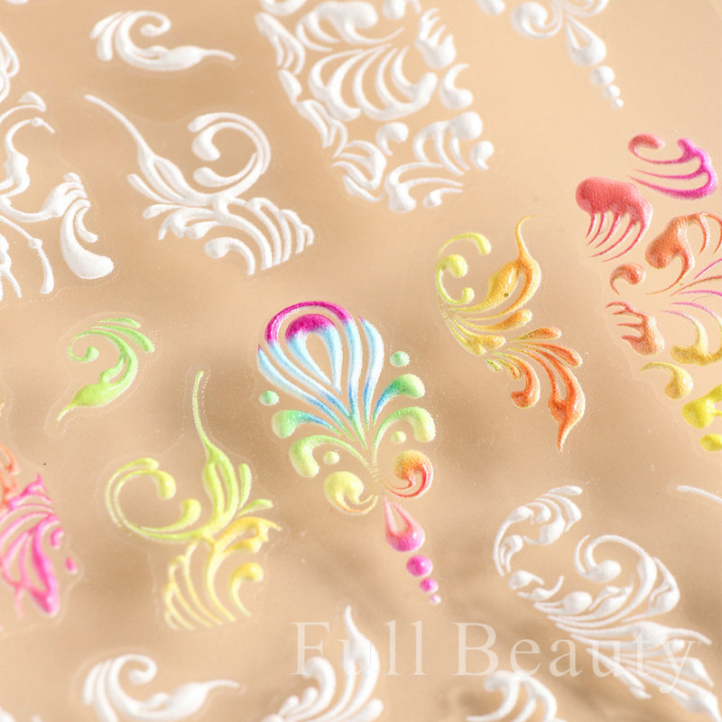 5D kameeleonpitsist küünekleebis valge lainemustriga kunst Reljeefne graveeritud kleebis Isekleepuv liugur maniküüri kaunistus LA5D-K135