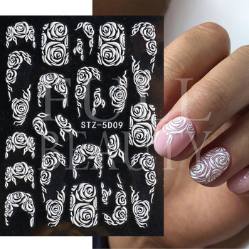 5D стикери за нокти Бели френски връхчета Дантела Сватбен дизайн на нокти Цветя Акрилни релефни плъзгачи Направи си сам Маникюр Монограм Decal FBSTZ-5D