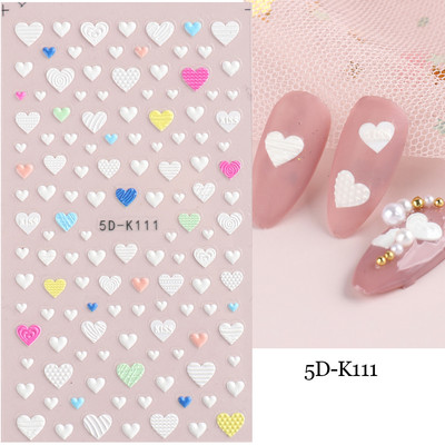5D αυτοκόλλητα νυχιών Λευκά γαλλικά tips Δαντέλα Σχέδιο νυχιών γάμου Λουλούδι ακρυλικά ανάγλυφα συρόμενα DIY Μανικιούρ Μονόγραμμα Decal FBSTZ-5D