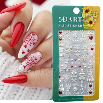 5D αυτοκόλλητα νυχιών Λευκά γαλλικά tips Δαντέλα Σχέδιο νυχιών γάμου Λουλούδι ακρυλικά ανάγλυφα συρόμενα DIY Μανικιούρ Μονόγραμμα Decal FBSTZ-5D