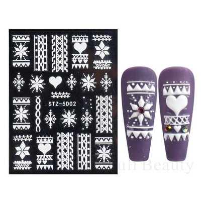 5D αυτοκόλλητα νυχιών Λευκά γαλλικά tips Δαντέλα Σχέδιο νυχιών γάμου Λουλούδι ακρυλικά ανάγλυφα συρόμενα DIY Μανικιούρ Μονόγραμμα Decal FBSTZ-5D