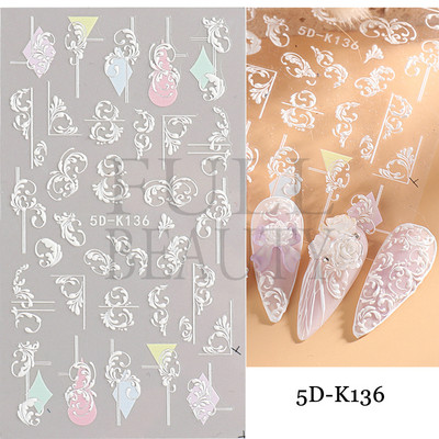 5D αυτοκόλλητα νυχιών Λευκά γαλλικά tips Δαντέλα Σχέδιο νυχιών γάμου Λουλούδι ακρυλικά ανάγλυφα συρόμενα DIY Μανικιούρ Μονόγραμμα Decal FBSTZ-5D
