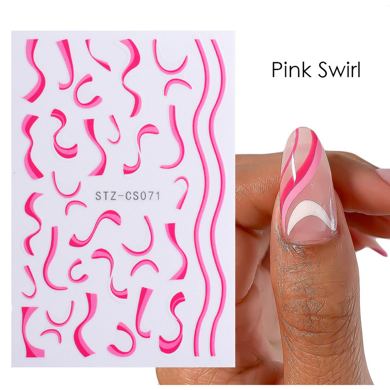 3D küünekleebised liugurid keerlevad lainejooned triip Graafika roosa valge kuld Prantsuse näpunäited küünekleebised fooliumid 5D maniküür TRSTZCS070