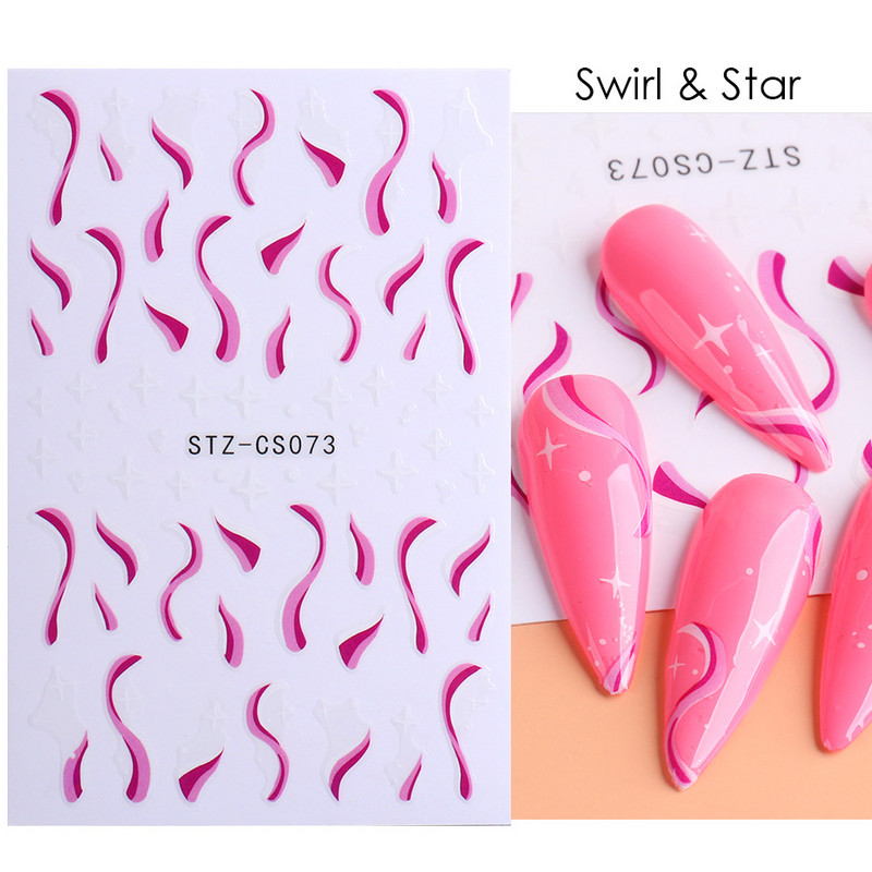 3D küünekleebised liugurid keerlevad lainejooned triip Graafika roosa valge kuld Prantsuse näpunäited küünekleebised fooliumid 5D maniküür TRSTZCS070