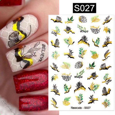 Harunouta márvány virágzó 3D köröm matrica matricák virágok levelek transzfer víz csúszkák Absztrakt geometriai vonalak köröm vízjel