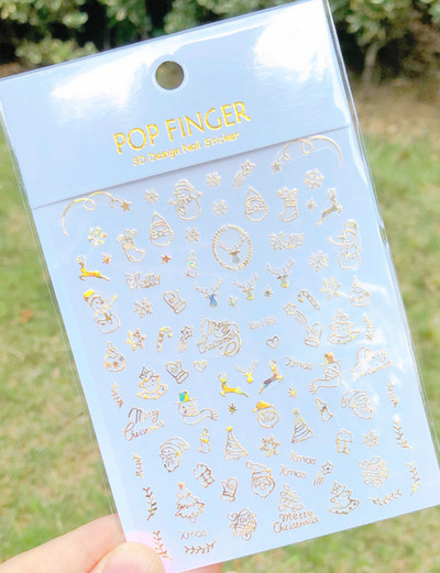 1 τμχ Αυτοκόλλητα νυχιών Snowflakes 3D Gold Christams Αυτοκόλλητο συρόμενο αξεσουάρ Nail Art Glitter Snow Winter Decal Foil manicure