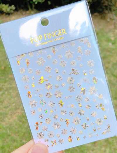 1 τμχ Αυτοκόλλητα νυχιών Snowflakes 3D Gold Christams Αυτοκόλλητο συρόμενο αξεσουάρ Nail Art Glitter Snow Winter Decal Foil manicure