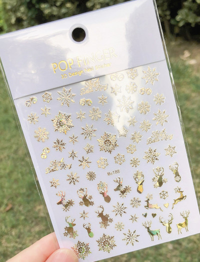 1 τμχ Αυτοκόλλητα νυχιών Snowflakes 3D Gold Christams Αυτοκόλλητο συρόμενο αξεσουάρ Nail Art Glitter Snow Winter Decal Foil manicure