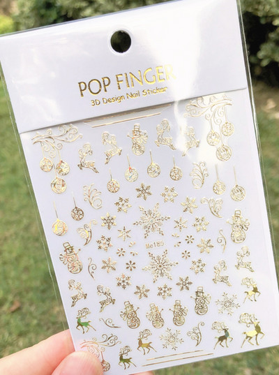 1 τμχ Αυτοκόλλητα νυχιών Snowflakes 3D Gold Christams Αυτοκόλλητο συρόμενο αξεσουάρ Nail Art Glitter Snow Winter Decal Foil manicure