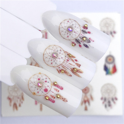 Autocolante de modă pentru unghii DIY drăguț Dreamcatcher Feather Water Sliders Decor manichiură Acuarelă Nail Decal Stickers Accesorii