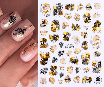 Fényes Gold Star Moon Sun körömmatricák manikűr kiegészítőkhöz Szívtoll Állatok Nyomtatás Öntapadó körömpakolás