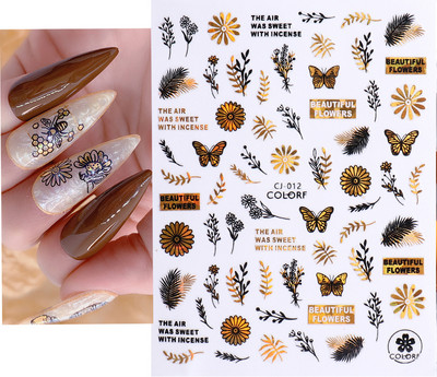 Fényes Gold Star Moon Sun körömmatricák manikűr kiegészítőkhöz Szívtoll Állatok Nyomtatás Öntapadó körömpakolás