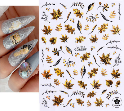 Fényes Gold Star Moon Sun körömmatricák manikűr kiegészítőkhöz Szívtoll Állatok Nyomtatás Öntapadó körömpakolás