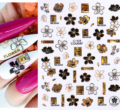 Fényes Gold Star Moon Sun körömmatricák manikűr kiegészítőkhöz Szívtoll Állatok Nyomtatás Öntapadó körömpakolás