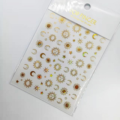 Fényes Gold Star Moon Sun körömmatricák manikűr kiegészítőkhöz Szívtoll Állatok Nyomtatás Öntapadó körömpakolás