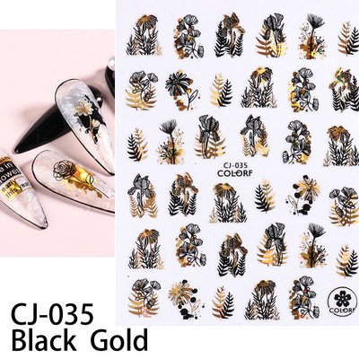 Fényes Gold Star Moon Sun körömmatricák manikűr kiegészítőkhöz Szívtoll Állatok Nyomtatás Öntapadó körömpakolás