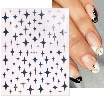 Fényes Gold Star Moon Sun körömmatricák manikűr kiegészítőkhöz Szívtoll Állatok Nyomtatás Öntapadó körömpakolás