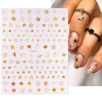 Fényes Gold Star Moon Sun körömmatricák manikűr kiegészítőkhöz Szívtoll Állatok Nyomtatás Öntapadó körömpakolás
