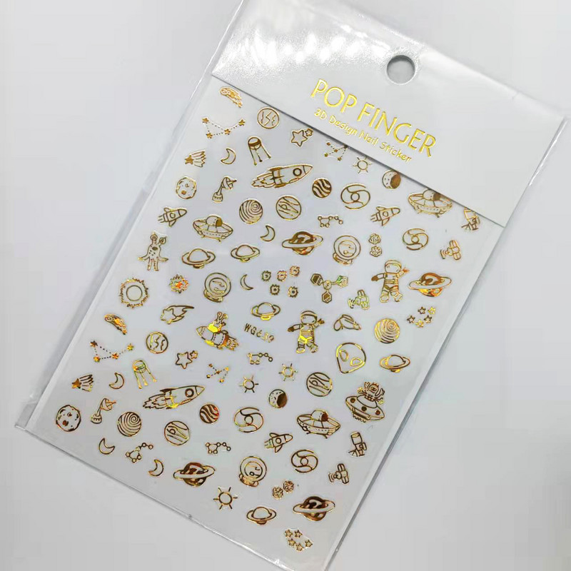 Fényes Gold Star Moon Sun körömmatricák manikűr kiegészítőkhöz Szívtoll Állatok Nyomtatás Öntapadó körömpakolás