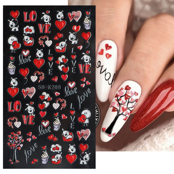 5D Cute Bear Heart Cartoon αυτοκόλλητα νυχιών Red Heart Lover Σχέδιο Valentine Manicure Charms Sliders Decals Nail Art Διακόσμηση