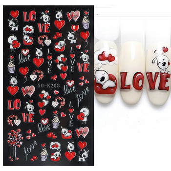 5D Cute Bear Heart Cartoon αυτοκόλλητα νυχιών Red Heart Lover Σχέδιο Valentine Manicure Charms Sliders Decals Nail Art Διακόσμηση