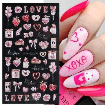 5D Cute Bear Heart Cartoon αυτοκόλλητα νυχιών Red Heart Lover Σχέδιο Valentine Manicure Charms Sliders Decals Nail Art Διακόσμηση