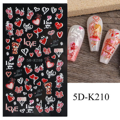 5D armas karusüda Multifilm Küünekleebised Punane Südamearmastaja Disain Valentine Maniküür Amuletid Liugurid Kleebised Küünekaunistus