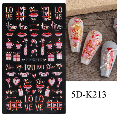 5D armas karusüda Multifilm Küünekleebised Punane Südamearmastaja Disain Valentine Maniküür Amuletid Liugurid Kleebised Küünekaunistus