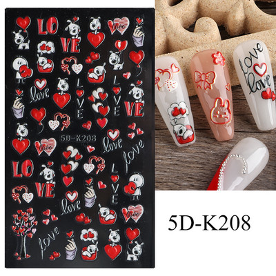 5D armas karusüda Multifilm Küünekleebised Punane Südamearmastaja Disain Valentine Maniküür Amuletid Liugurid Kleebised Küünekaunistus