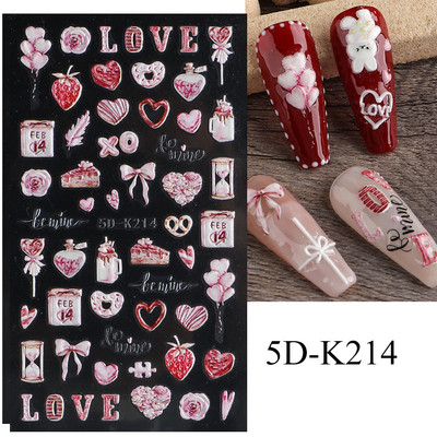 5D armas karusüda Multifilm Küünekleebised Punane Südamearmastaja Disain Valentine Maniküür Amuletid Liugurid Kleebised Küünekaunistus