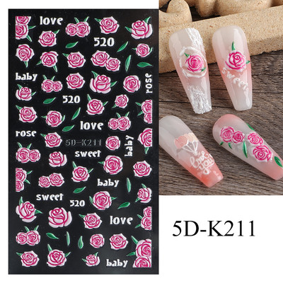 5D armas karusüda Multifilm Küünekleebised Punane Südamearmastaja Disain Valentine Maniküür Amuletid Liugurid Kleebised Küünekaunistus