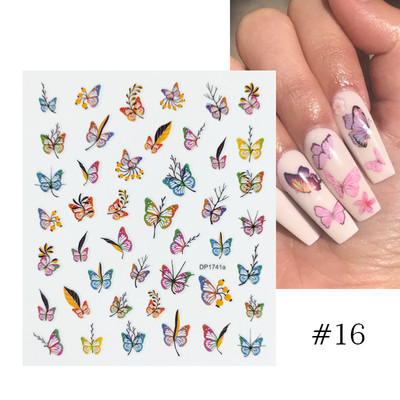 Harunouta Розови цветя 3DN Стикери за нокти Бяло цвете Зелен лист Геометрична линия Златни бронзиращи плъзгачи Пролетна флорална декорация за нокти