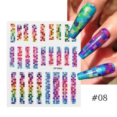 Harunouta Розови цветя 3DN Стикери за нокти Бяло цвете Зелен лист Геометрична линия Златни бронзиращи плъзгачи Пролетна флорална декорация за нокти