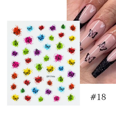 Harunouta Розови цветя 3DN Стикери за нокти Бяло цвете Зелен лист Геометрична линия Златни бронзиращи плъзгачи Пролетна флорална декорация за нокти