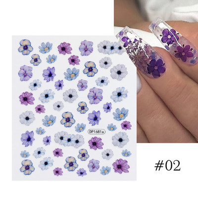 Harunouta Розови цветя 3DN Стикери за нокти Бяло цвете Зелен лист Геометрична линия Златни бронзиращи плъзгачи Пролетна флорална декорация за нокти