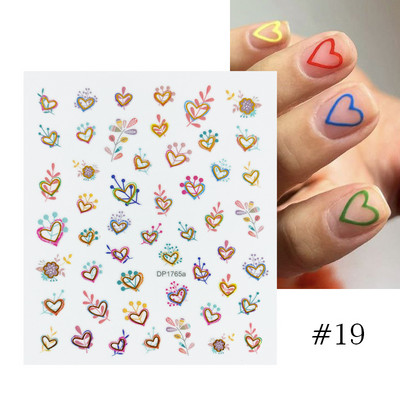 Harunouta Розови цветя 3DN Стикери за нокти Бяло цвете Зелен лист Геометрична линия Златни бронзиращи плъзгачи Пролетна флорална декорация за нокти