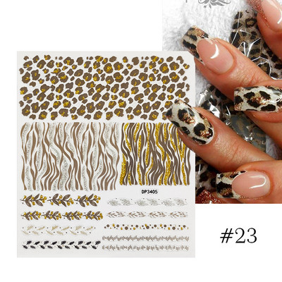 Harunouta Розови цветя 3DN Стикери за нокти Бяло цвете Зелен лист Геометрична линия Златни бронзиращи плъзгачи Пролетна флорална декорация за нокти