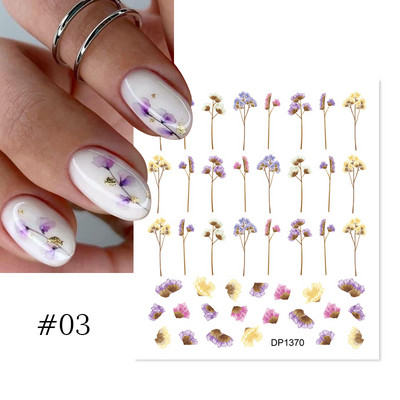 Harunouta Розови цветя 3DN Стикери за нокти Бяло цвете Зелен лист Геометрична линия Златни бронзиращи плъзгачи Пролетна флорална декорация за нокти